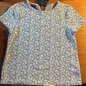 TALBOTS Navy & White Floral Short Sleeve Top | Petite M